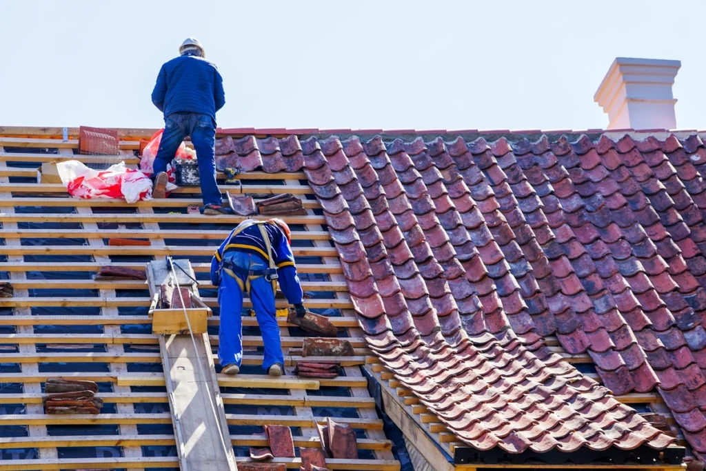 installing tile together on roof