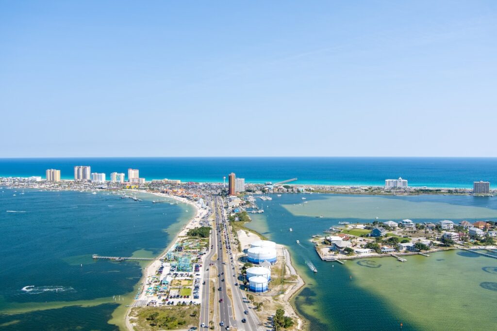 Aerial view of Pensacola Beach on Memorial Day Weekend 2023