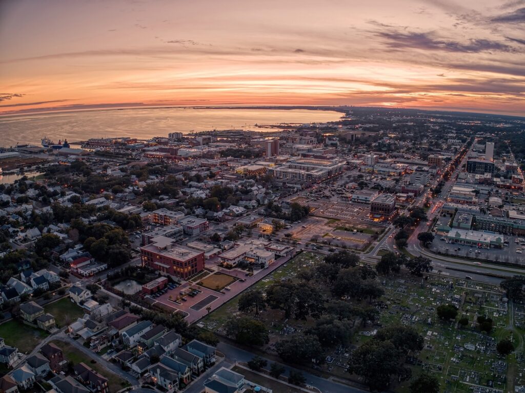 Aerial View of Pensacola Florida during Sunset things to do in pensacola