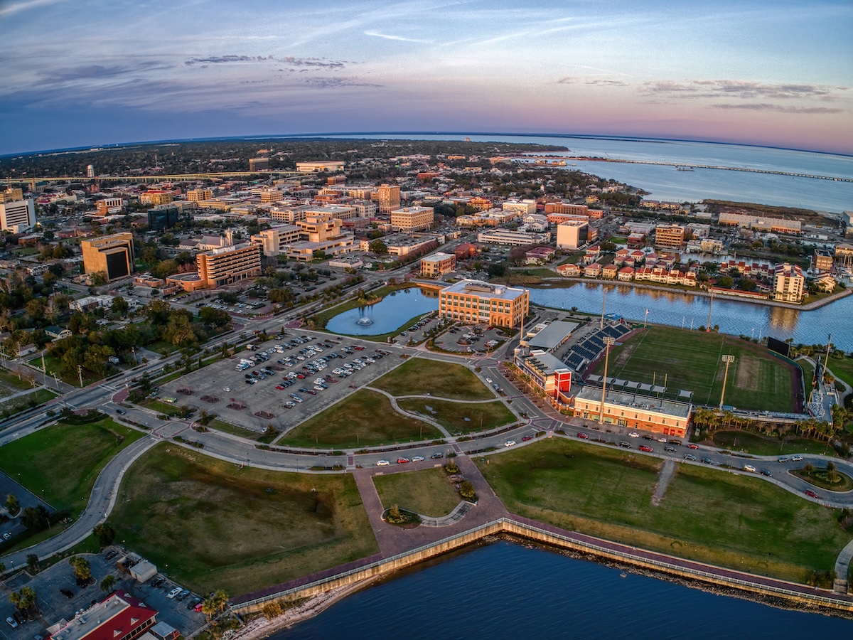 Aerial View of Pensacola Florida during Sunset