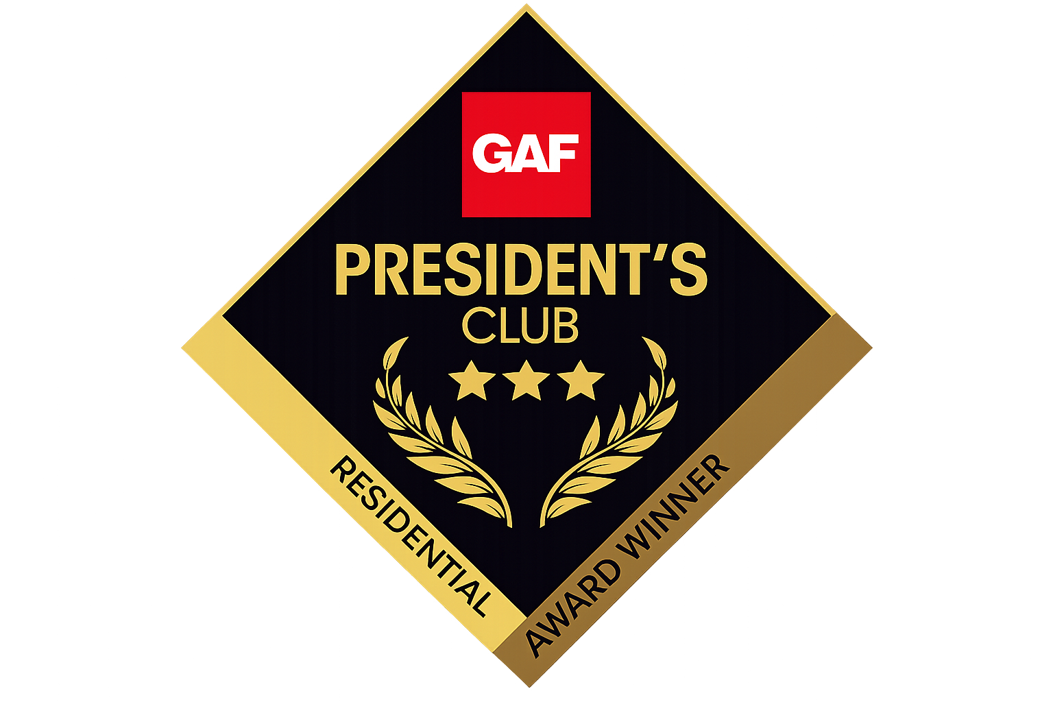 GAF President’s Club three-star residential roofing contractor award logo