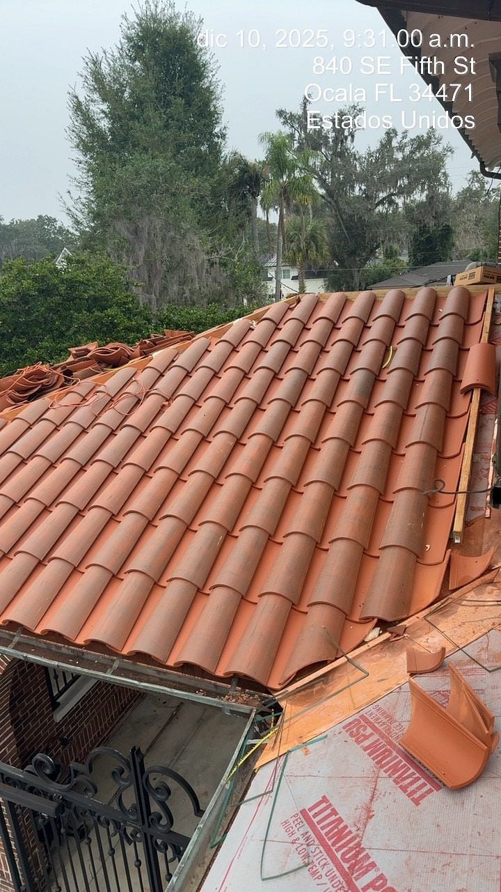 Terracotta concrete tile roofing system installed on a Florida home