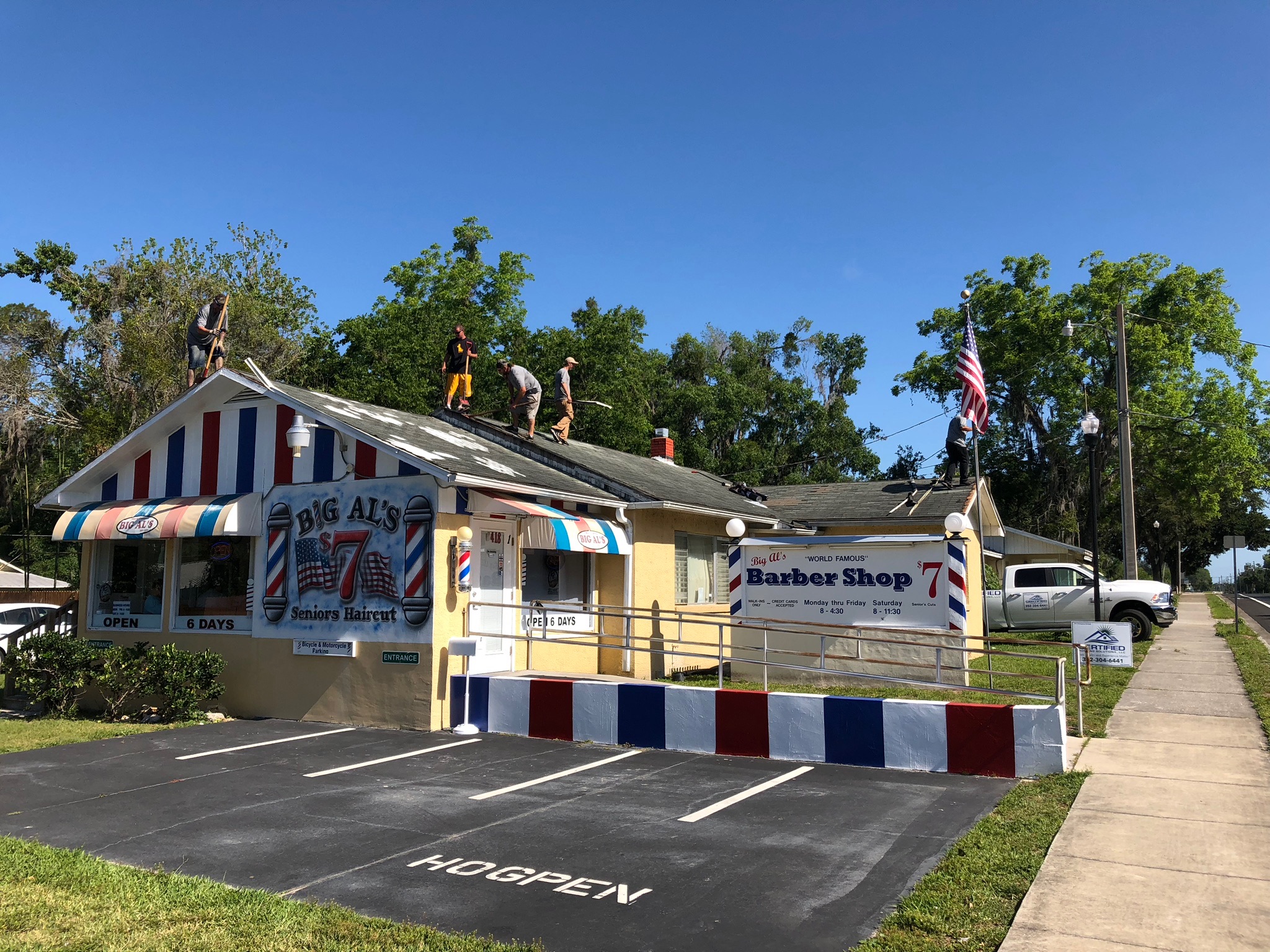 Big Al’s Barber Shop commercial shingle roof replacement project in Ocala, Florida