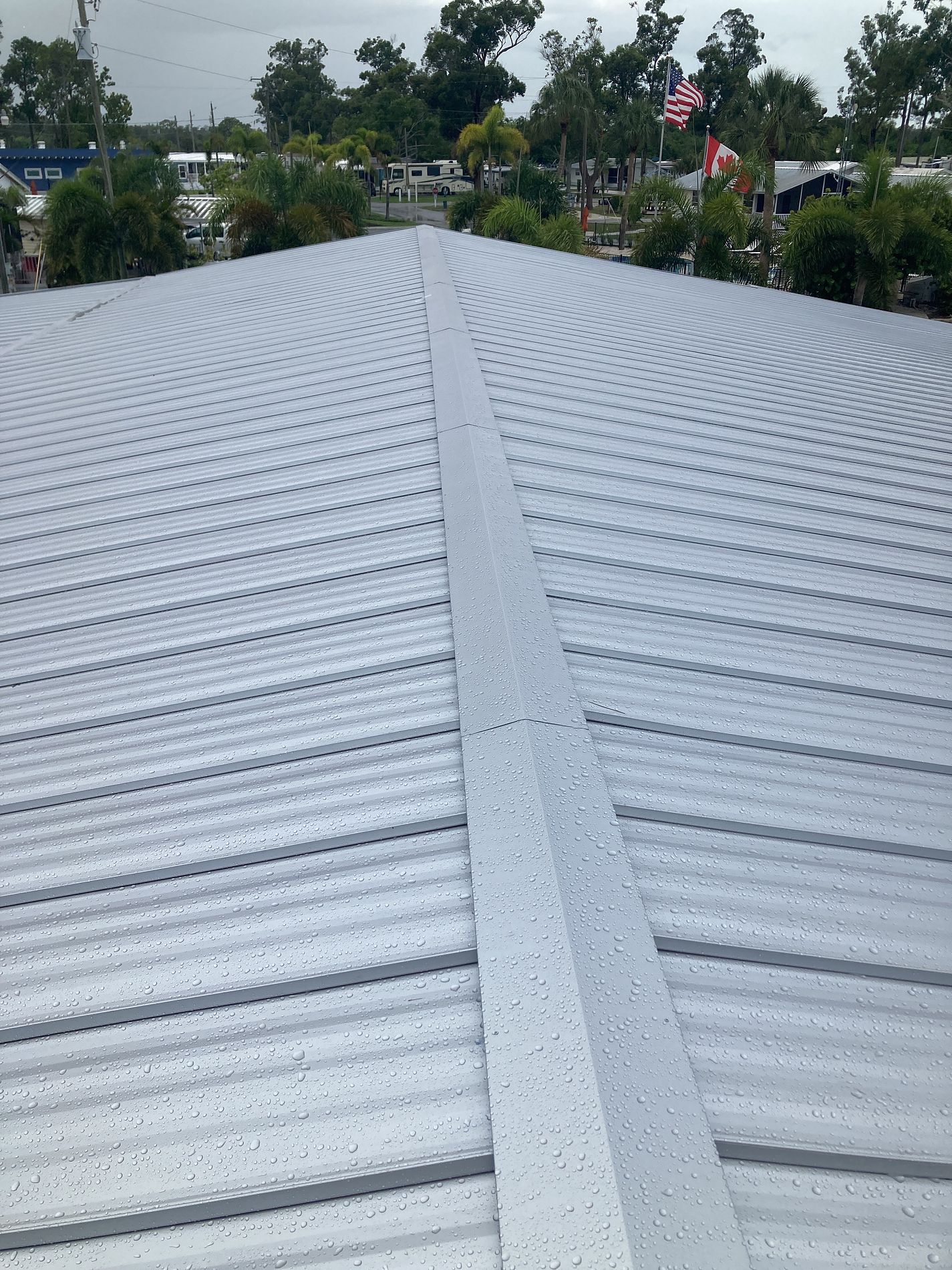 White standing seam metal roof installed on a property in Tampa, Florida