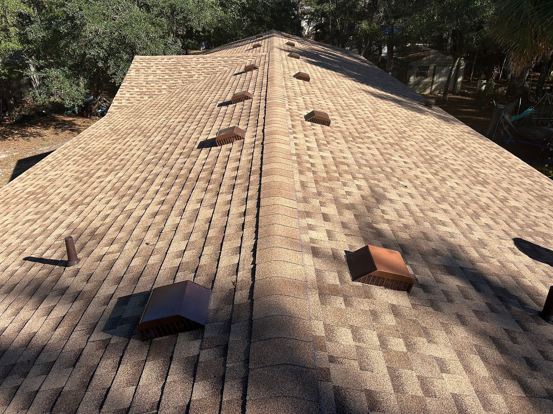 Shakewood GAF Timberline HDZ architectural shingle roof installed on a home in Mayo, Florida