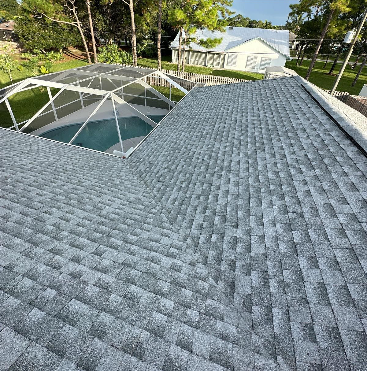 Pewter Gray GAF Timberline HDZ architectural shingle roof installed on a home in Port St. Lucie, Florida