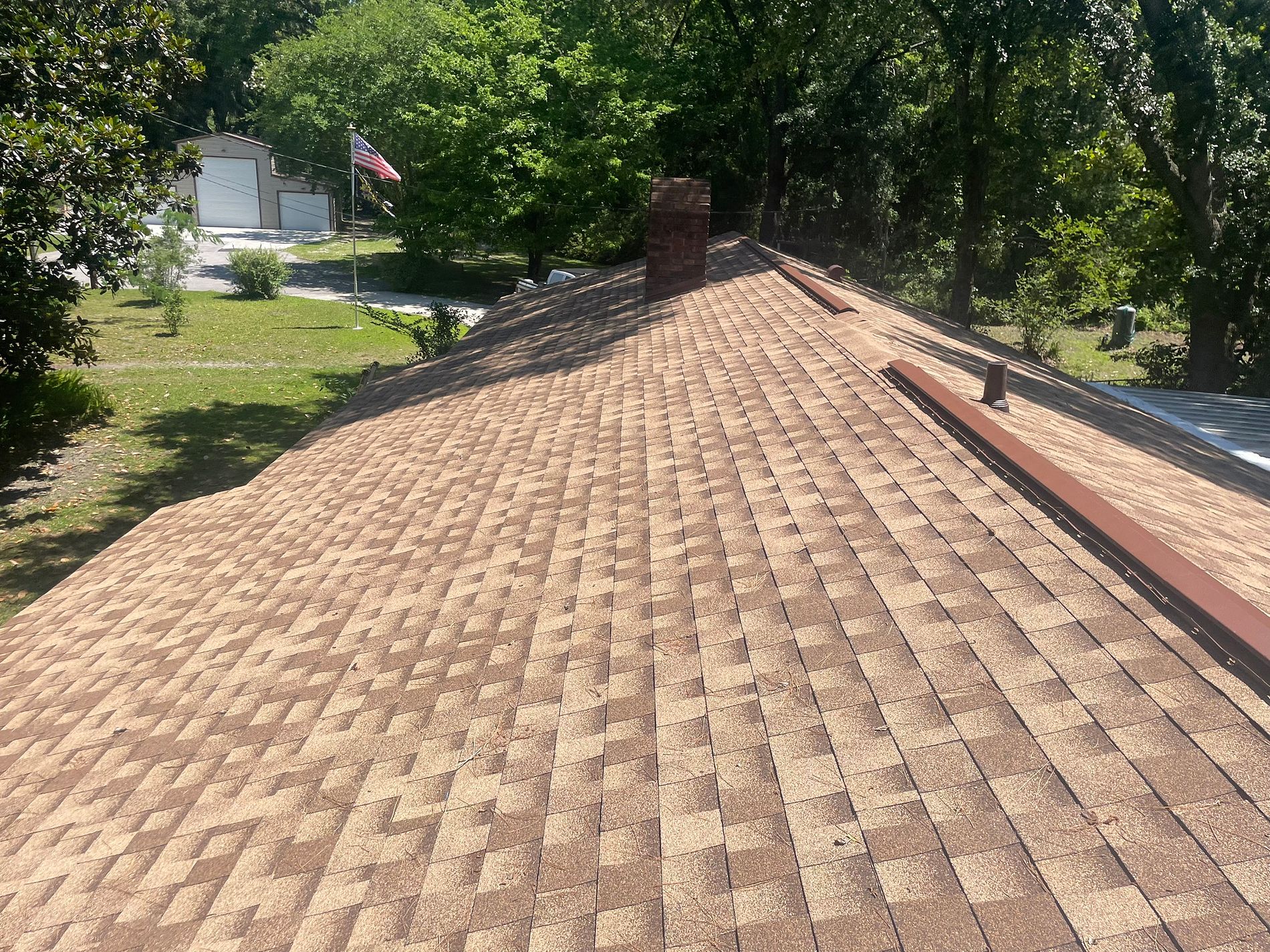 Shakewood GAF Timberline HDZ architectural shingle roof installed on a home in Lake City, Florida
